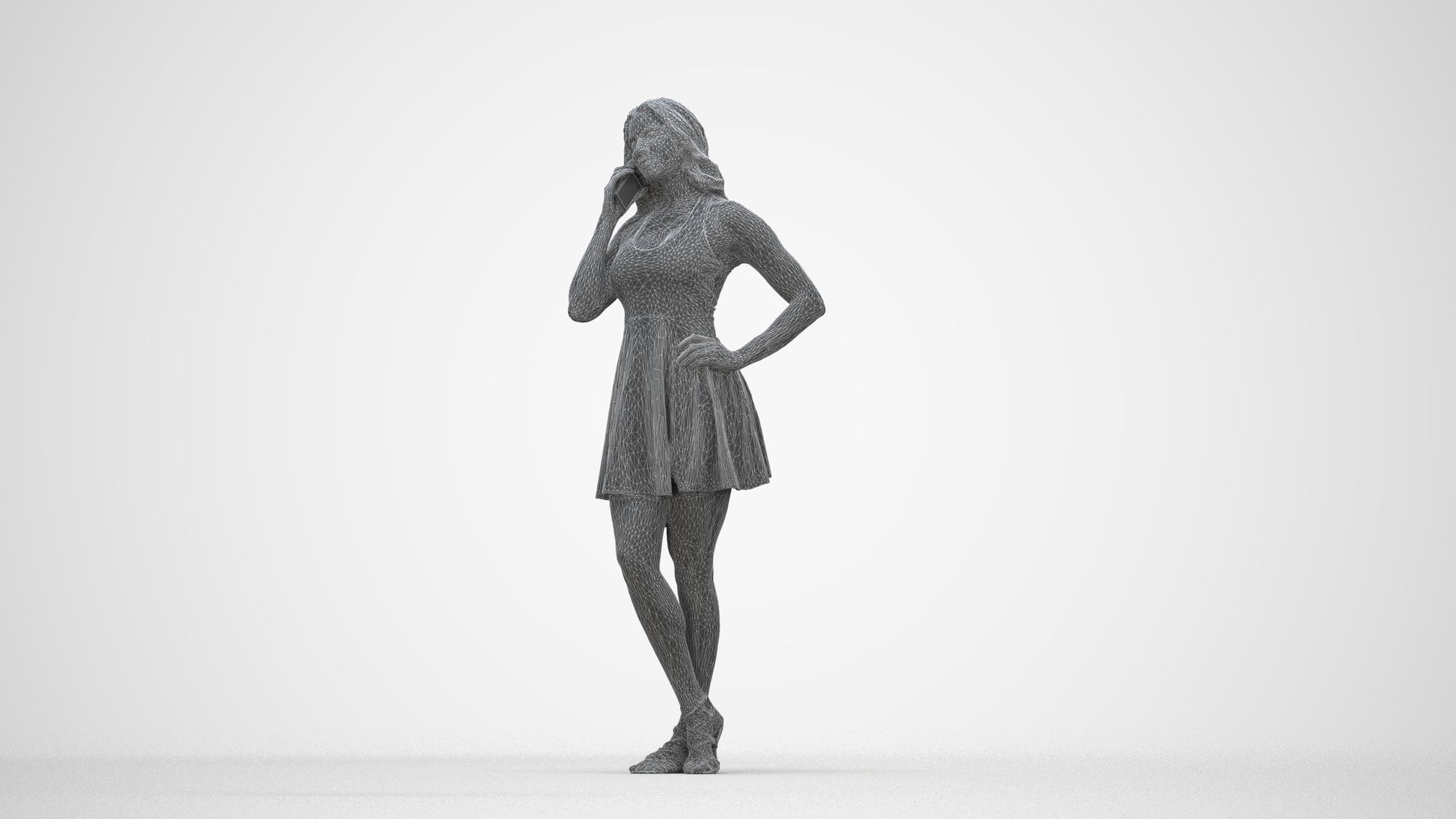 photogrammetry 3D woman standing, realistic human model archviz FBX, wireframe back view