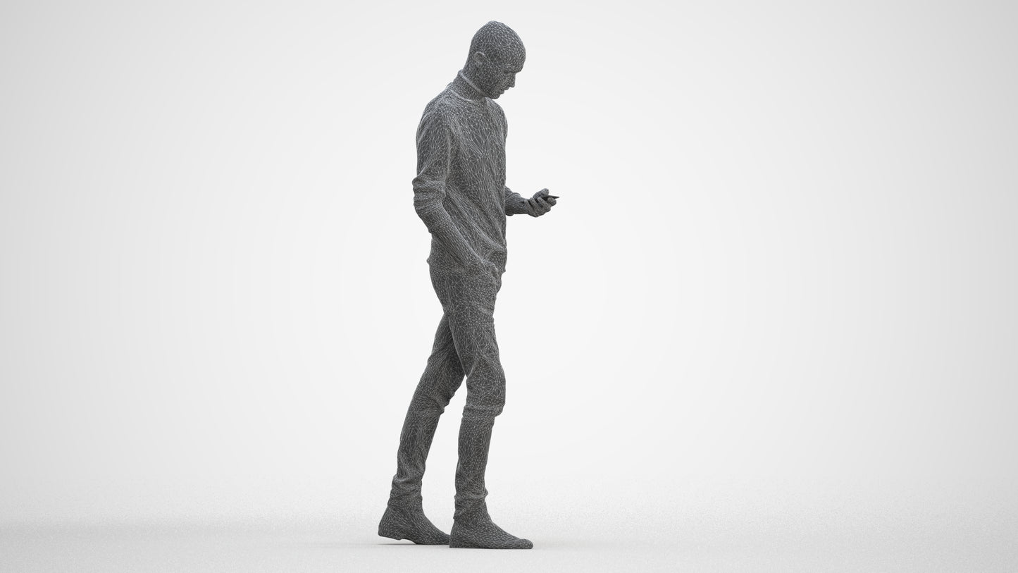 photogrammetry 3D man casual walking, realistic human model archviz FBX, three-quarter front view render