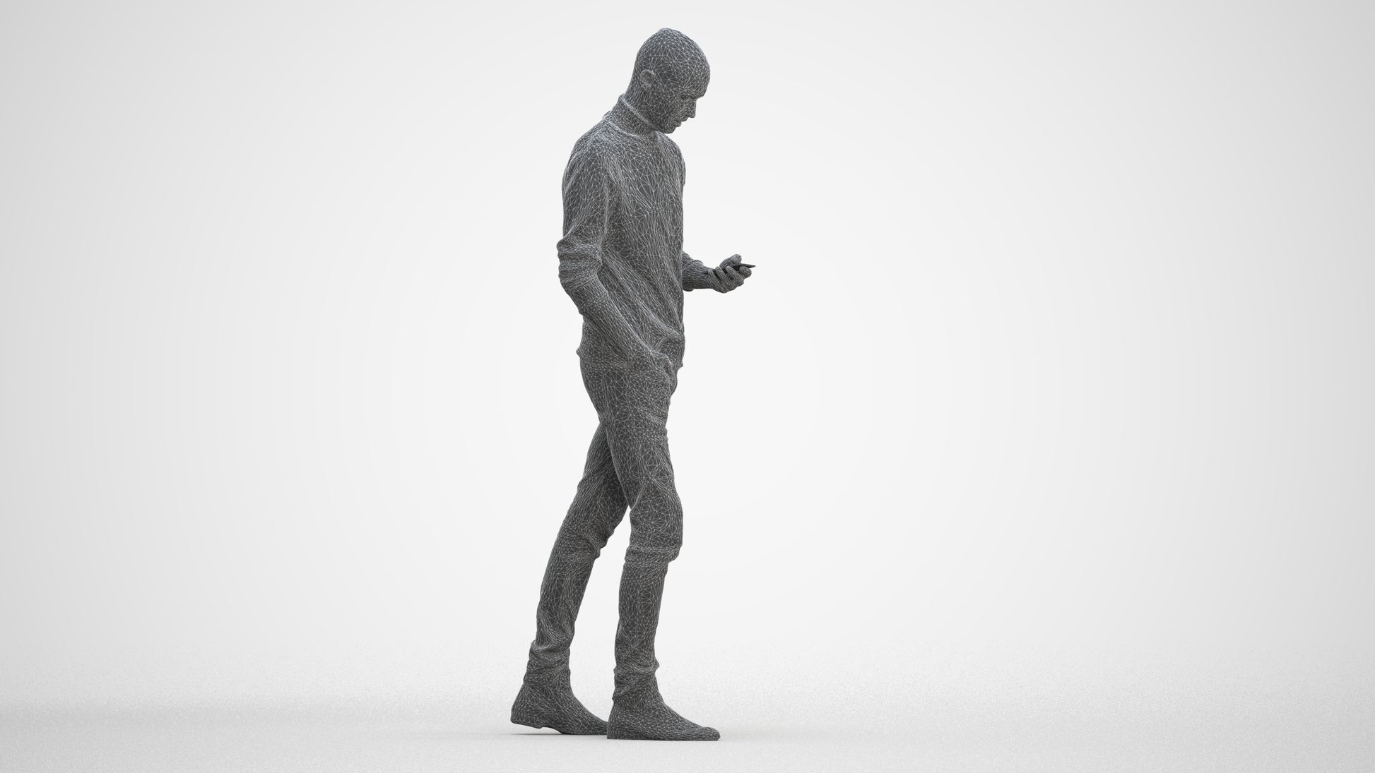 photogrammetry 3D man casual walking, realistic human model archviz FBX, three-quarter front view render
