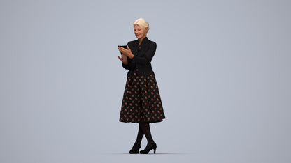3D people model senior woman business standing, scanned human for 3ds Max rendering, top-down view render
