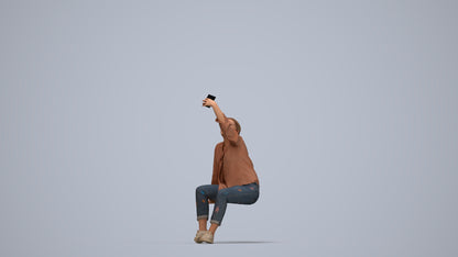 3D people model woman casual sitting, scanned human for 3ds Max rendering, top-down view render