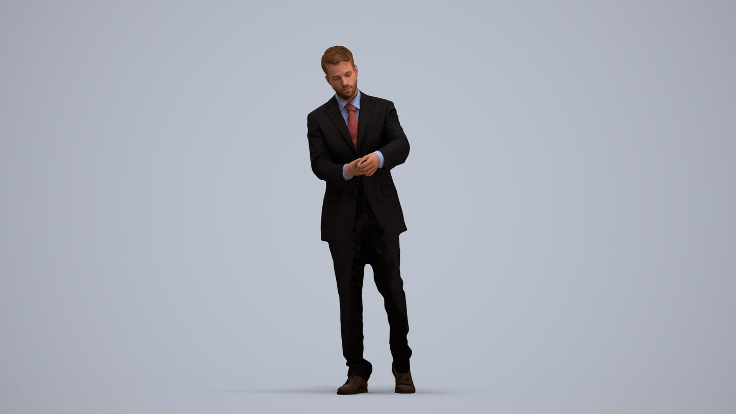 realistic 3D human man business, archviz people FBX OBJ for Blender, standing pose render