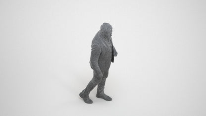 photogrammetry 3D man business walking, realistic human model archviz FBX, wireframe three-quarter view