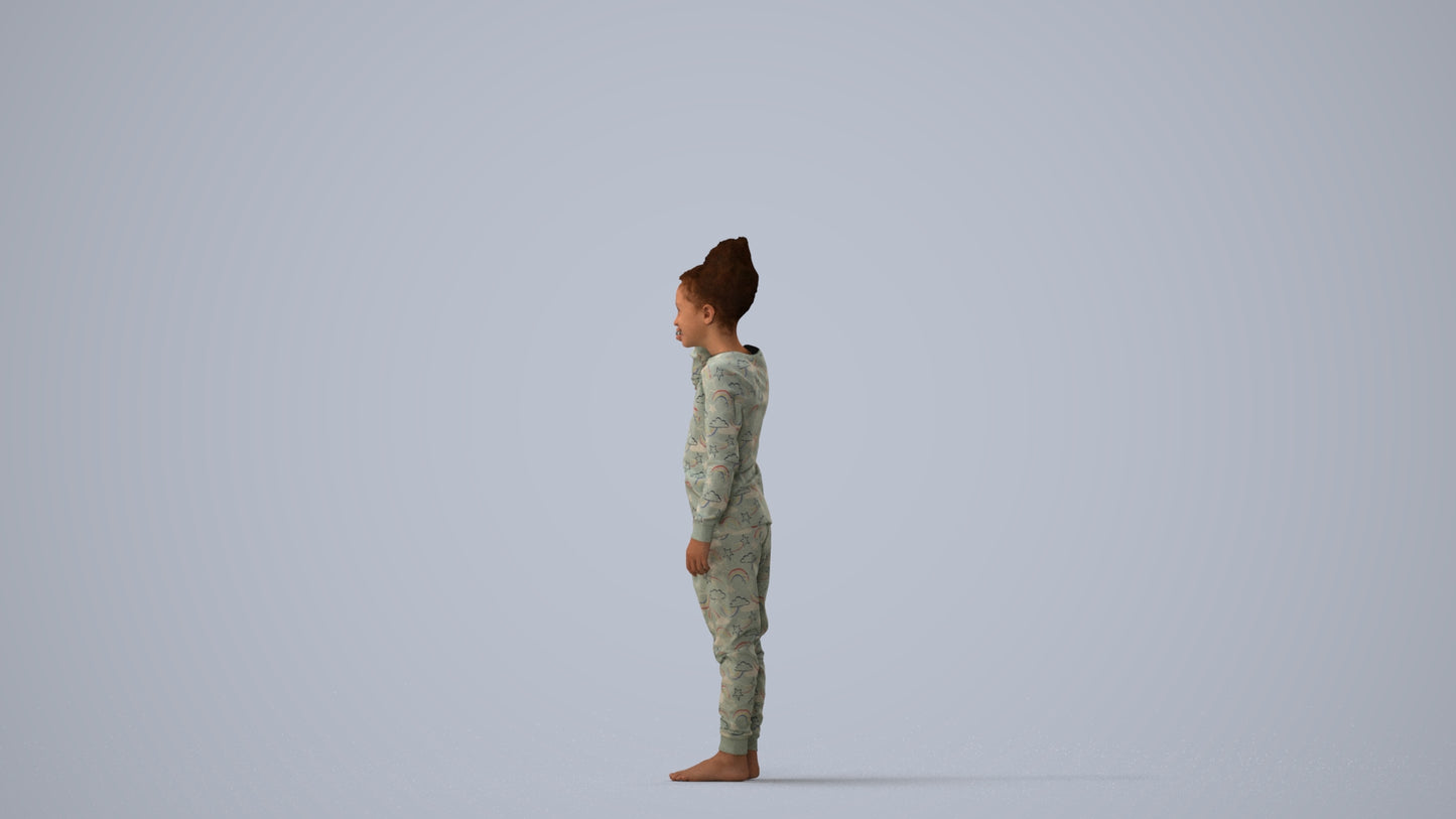 3D human model girl kids, photogrammetry scanned person for archviz, three-quarter view render