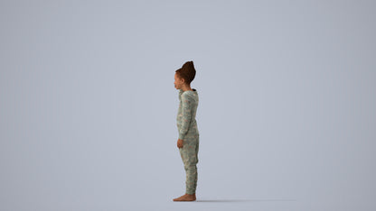 3D human model girl kids, photogrammetry scanned person for archviz, three-quarter view render