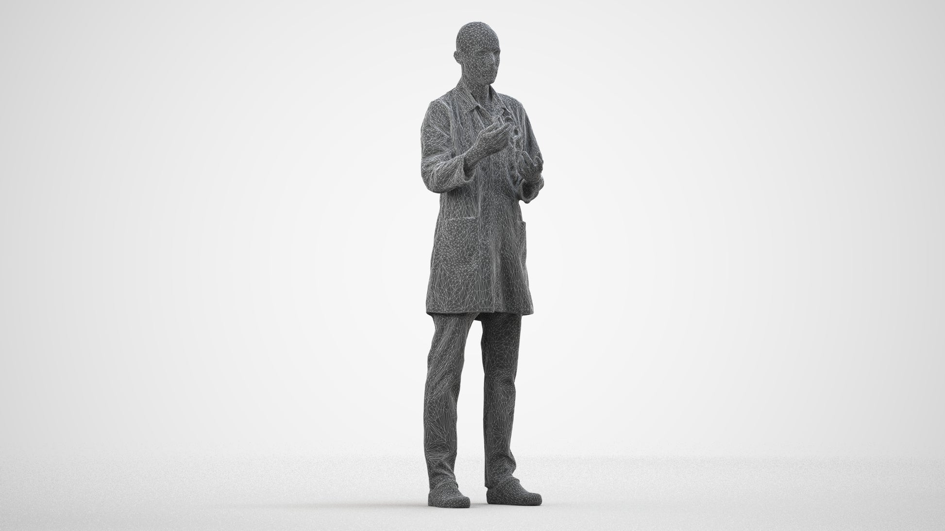photogrammetry 3D man medical, realistic human model archviz FBX, wireframe side view