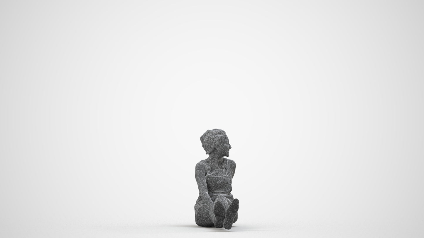realistic 3D people woman casual sitting, render-ready for V-Ray and Corona, FBX OBJ, wireframe side view