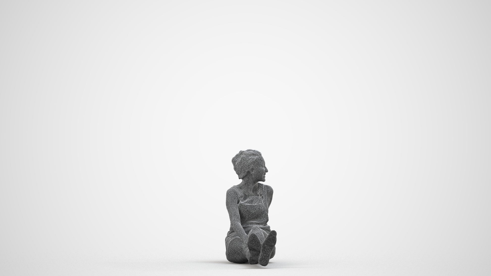 realistic 3D people woman casual sitting, render-ready for V-Ray and Corona, FBX OBJ, wireframe side view