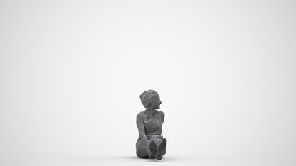 realistic 3D people woman casual sitting, render-ready for V-Ray and Corona, FBX OBJ, wireframe side view