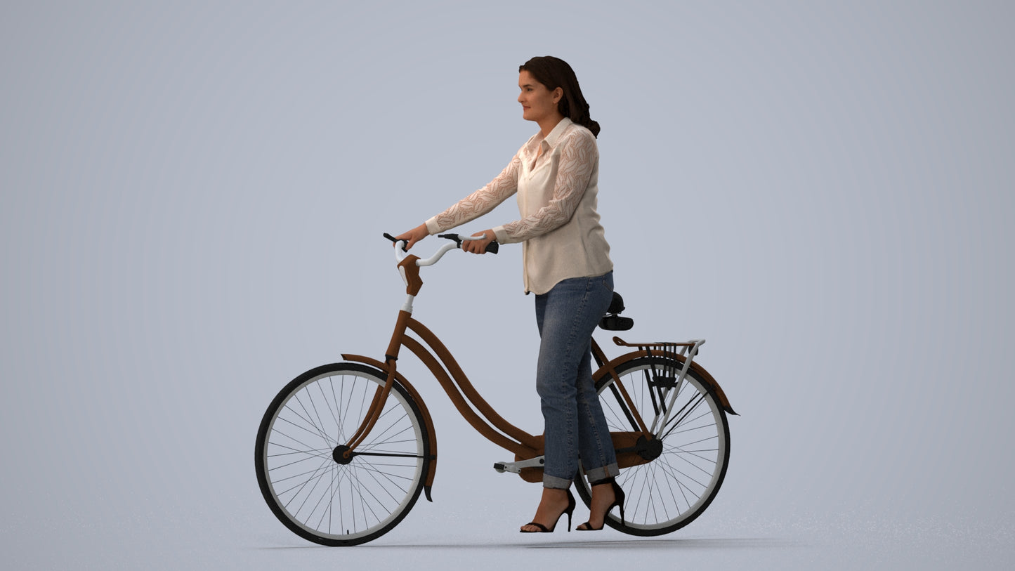 realistic 3D woman casual shopping, scanned archviz people for Blender and 3ds Max, three-quarter view render
