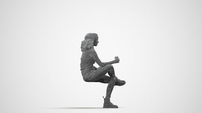 realistic 3D human woman casual sitting, archviz people FBX OBJ for Blender, wireframe side view