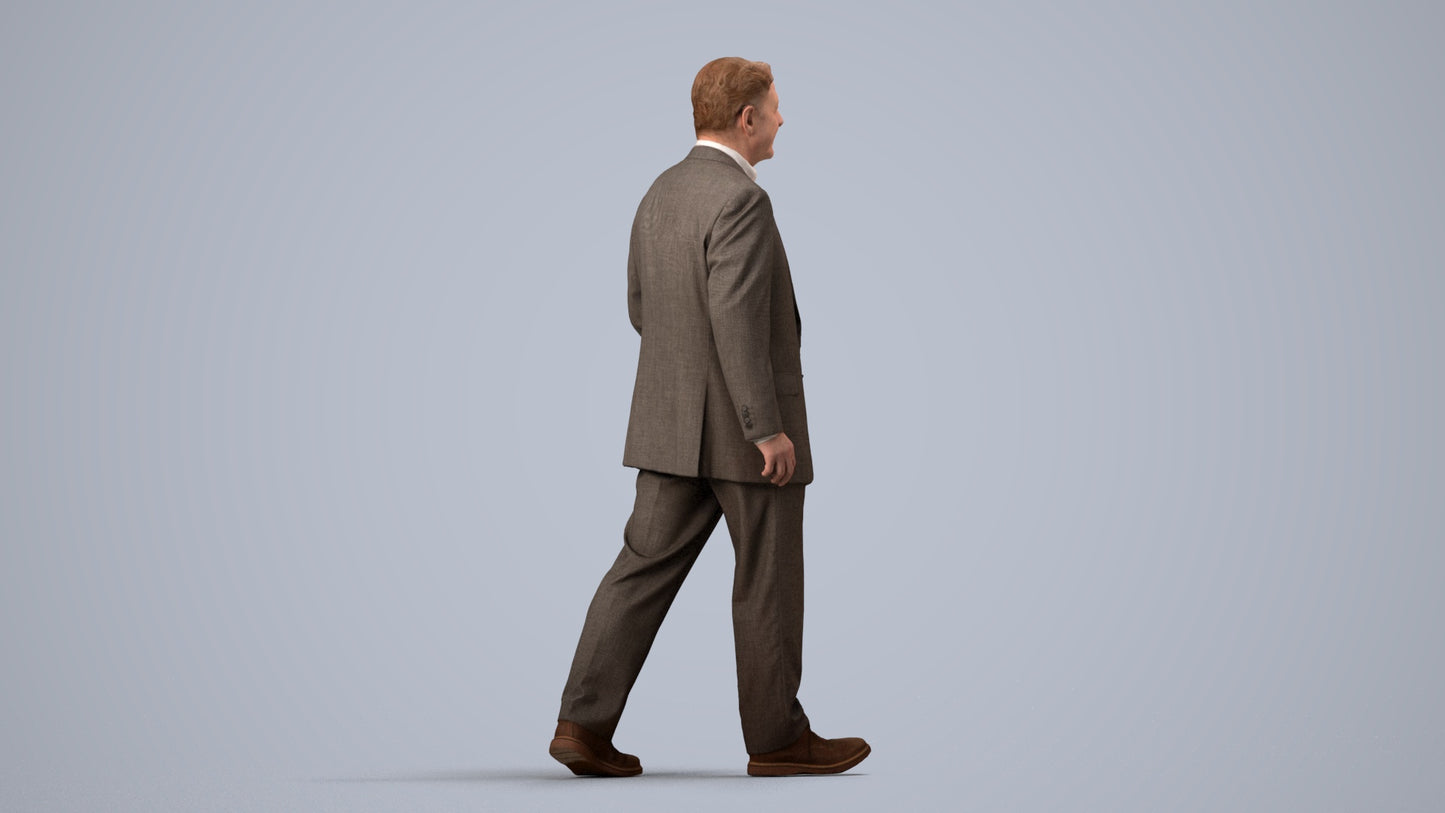 realistic 3D senior man business standing, scanned archviz people for Blender and 3ds Max, side view render