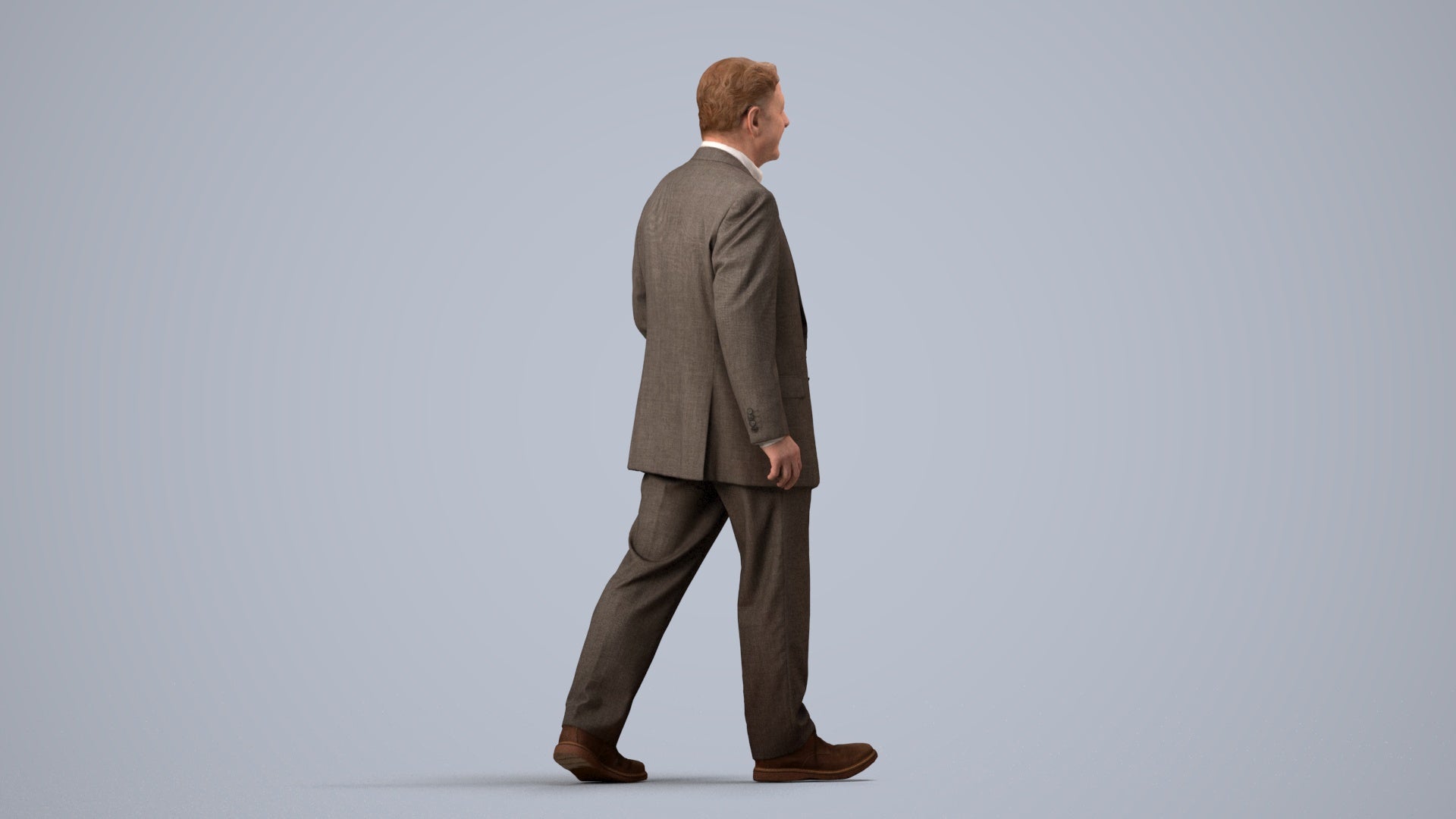 realistic 3D senior man business standing, scanned archviz people for Blender and 3ds Max, side view render