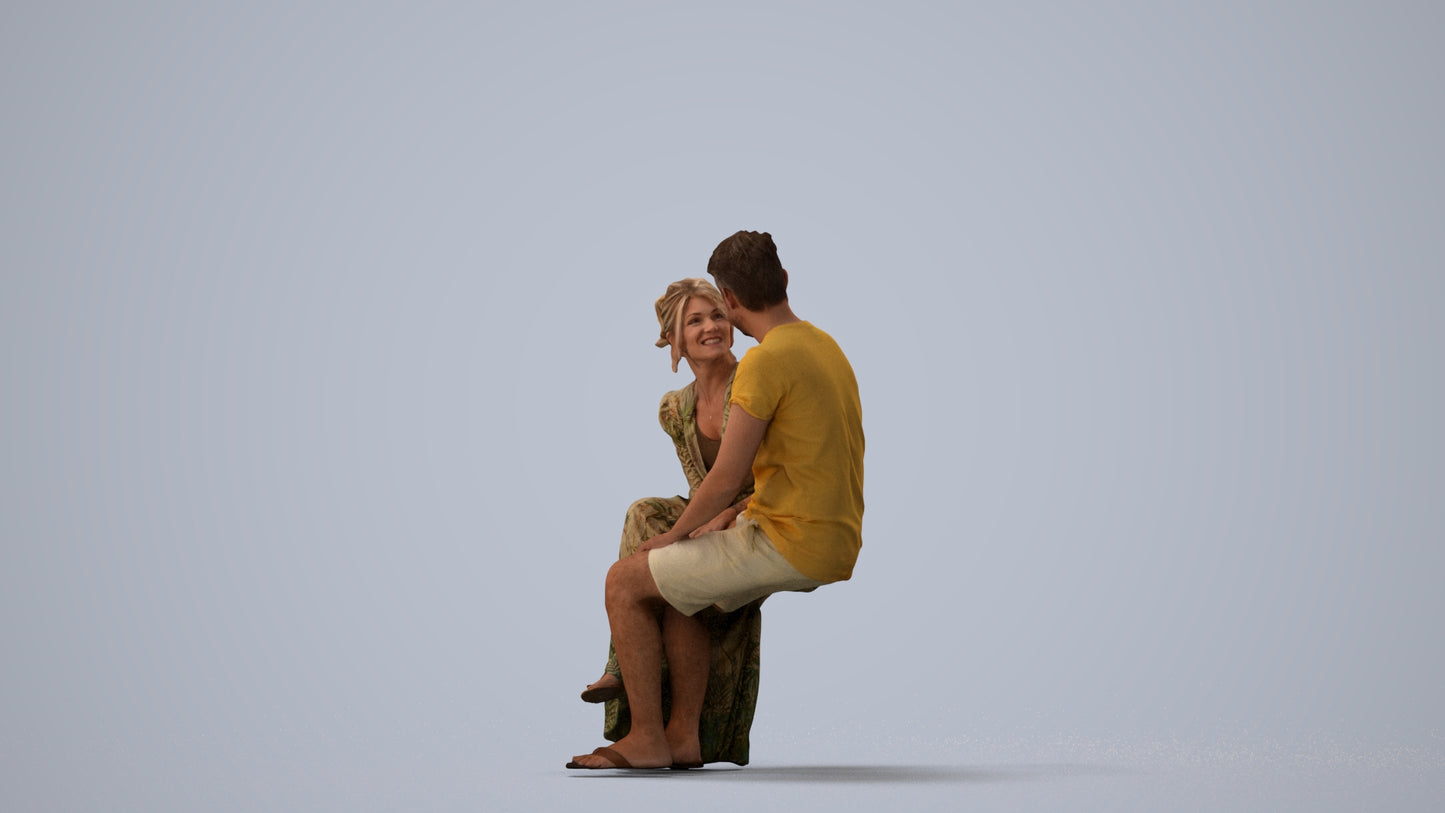 scanned 3D senior woman casual couple, photogrammetry people for Enscape and V-Ray, three-quarter view render