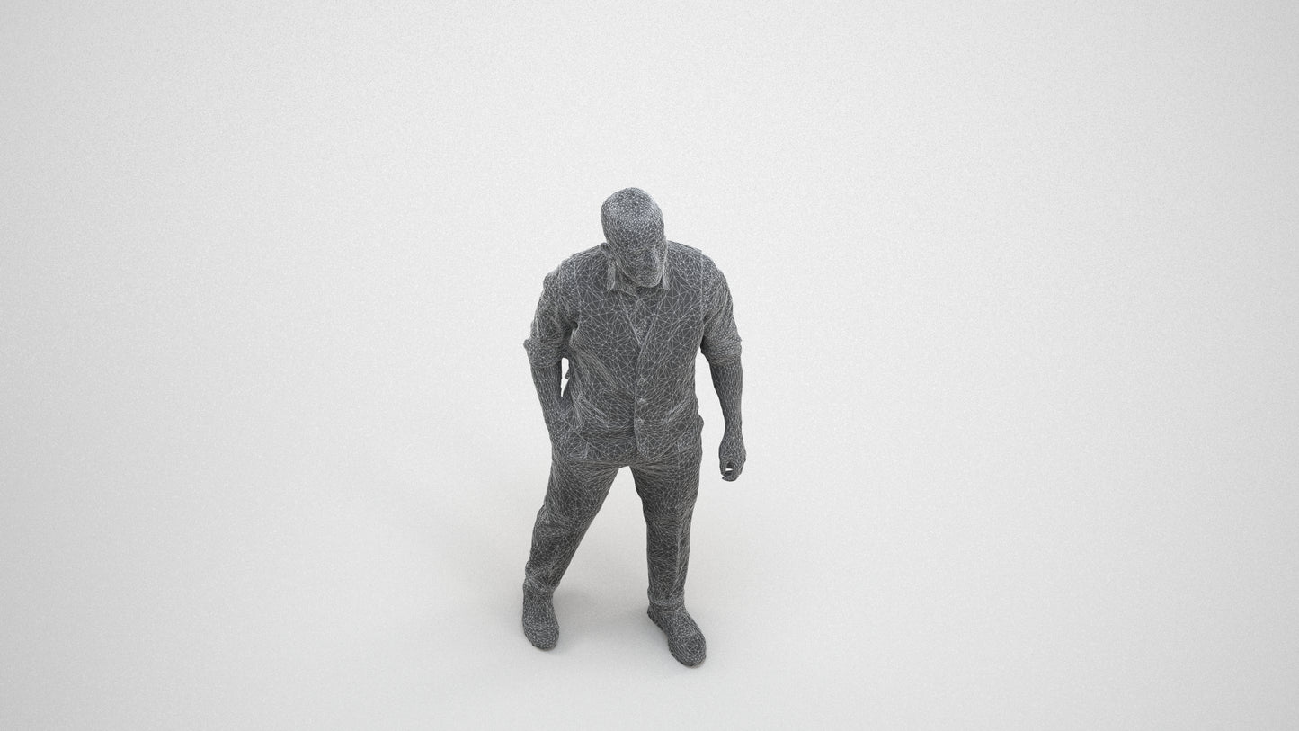 scanned 3D man business, photogrammetry people for Enscape and V-Ray, wireframe three-quarter view