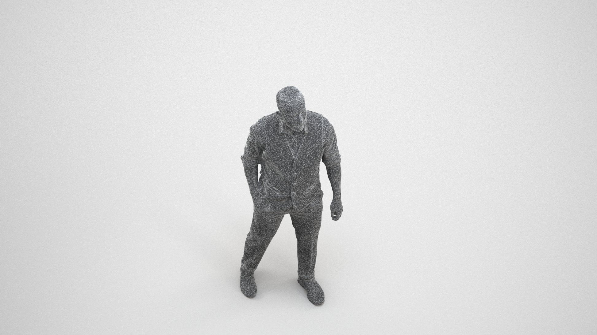 scanned 3D man business, photogrammetry people for Enscape and V-Ray, wireframe three-quarter view