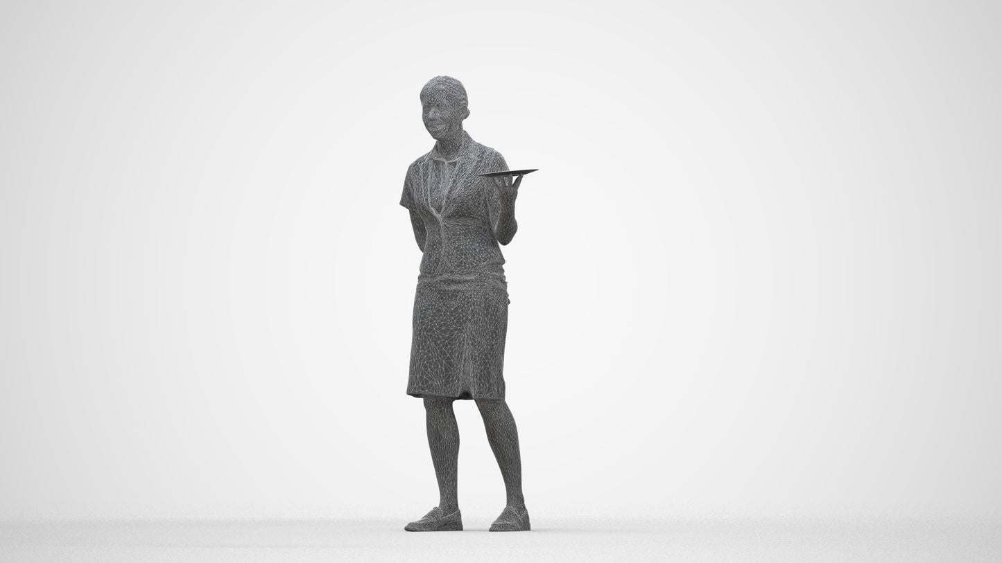 photogrammetry 3D woman hospitality, realistic human model archviz FBX, wireframe back view