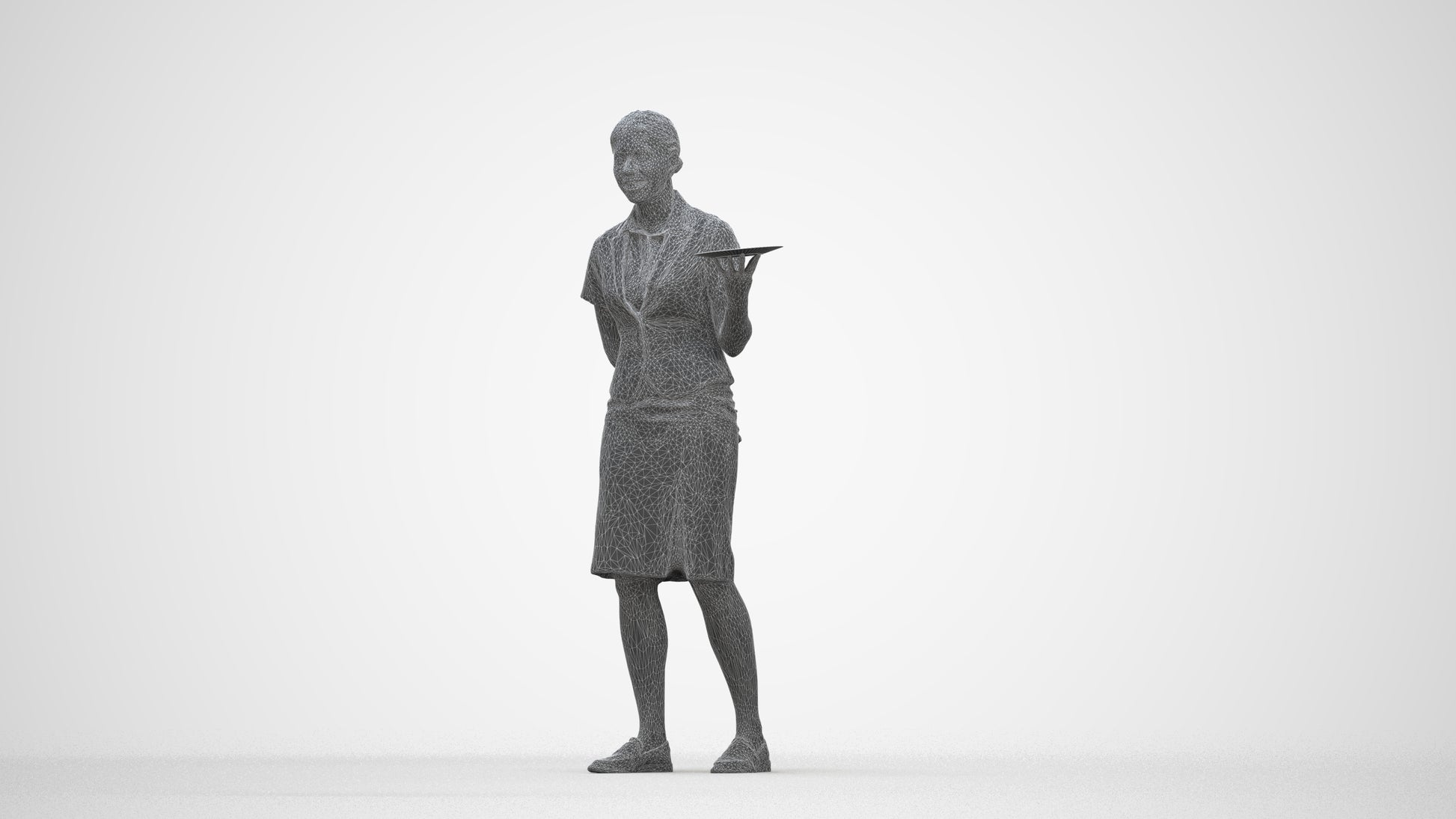 photogrammetry 3D woman hospitality, realistic human model archviz FBX, wireframe back view
