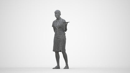 photogrammetry 3D woman hospitality, realistic human model archviz FBX, wireframe back view