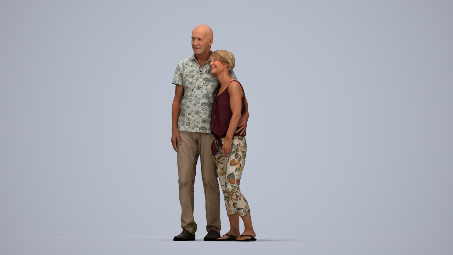 scanned 3D senior woman standing, photogrammetry people for Enscape and V-Ray, top-down view render