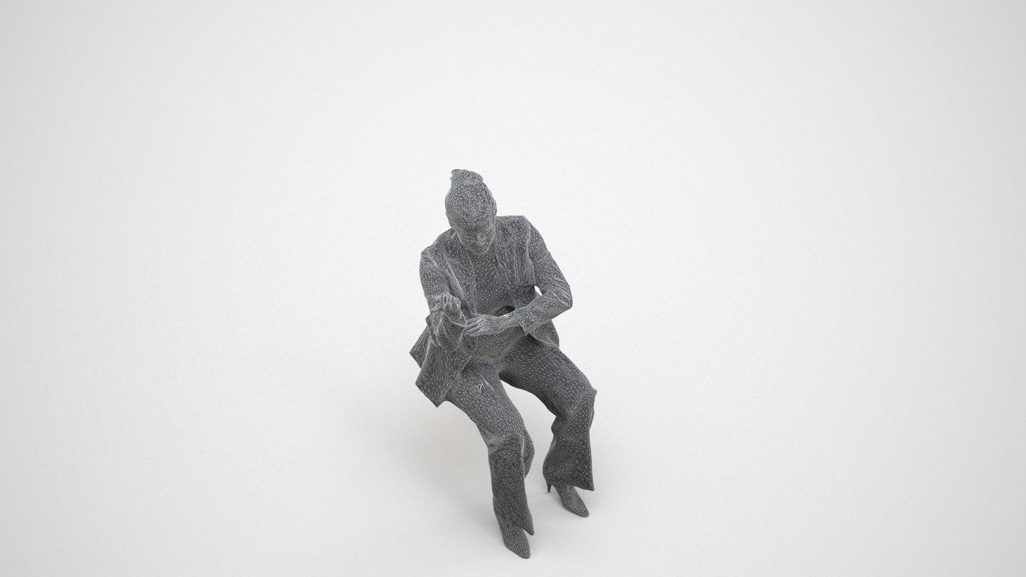 3D people model woman business, scanned human for 3ds Max rendering, wireframe three-quarter view