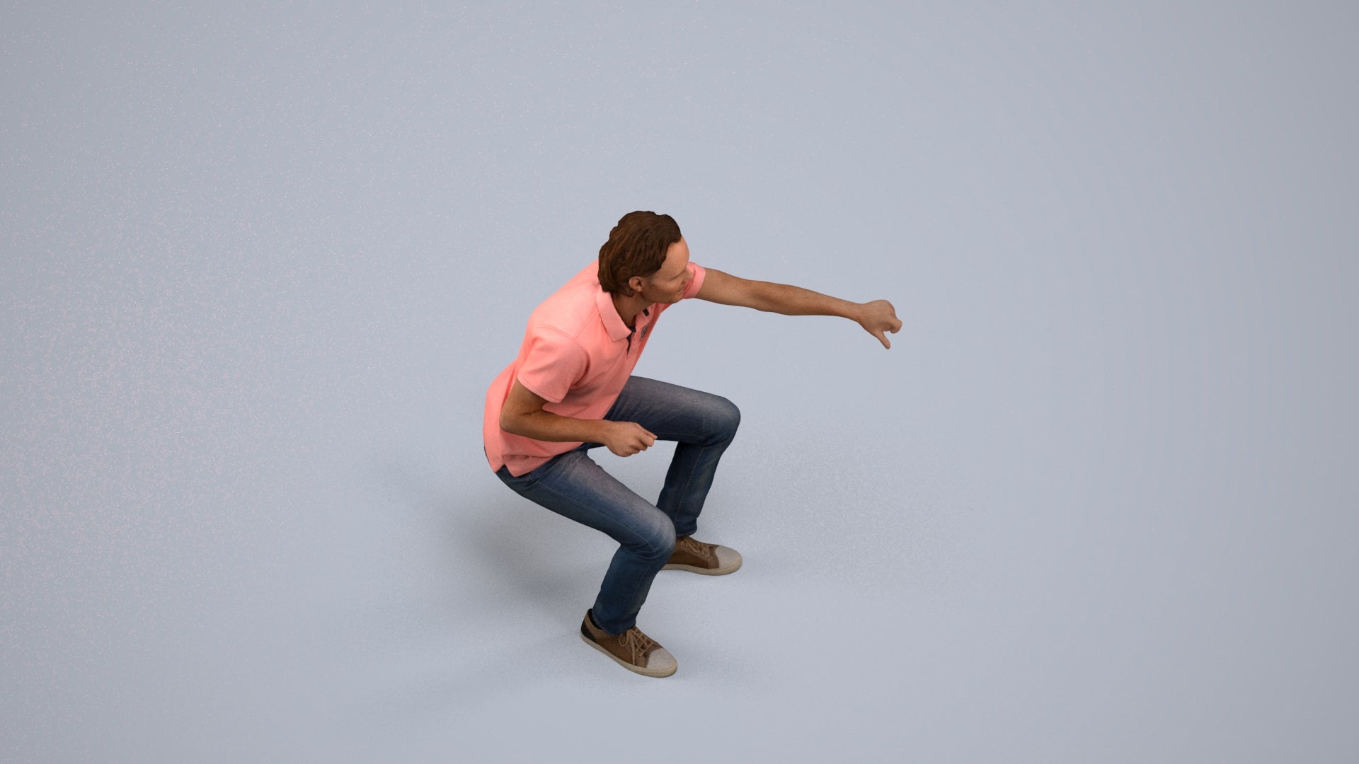 realistic 3D man casual sitting, scanned archviz people for Blender and 3ds Max, back view render