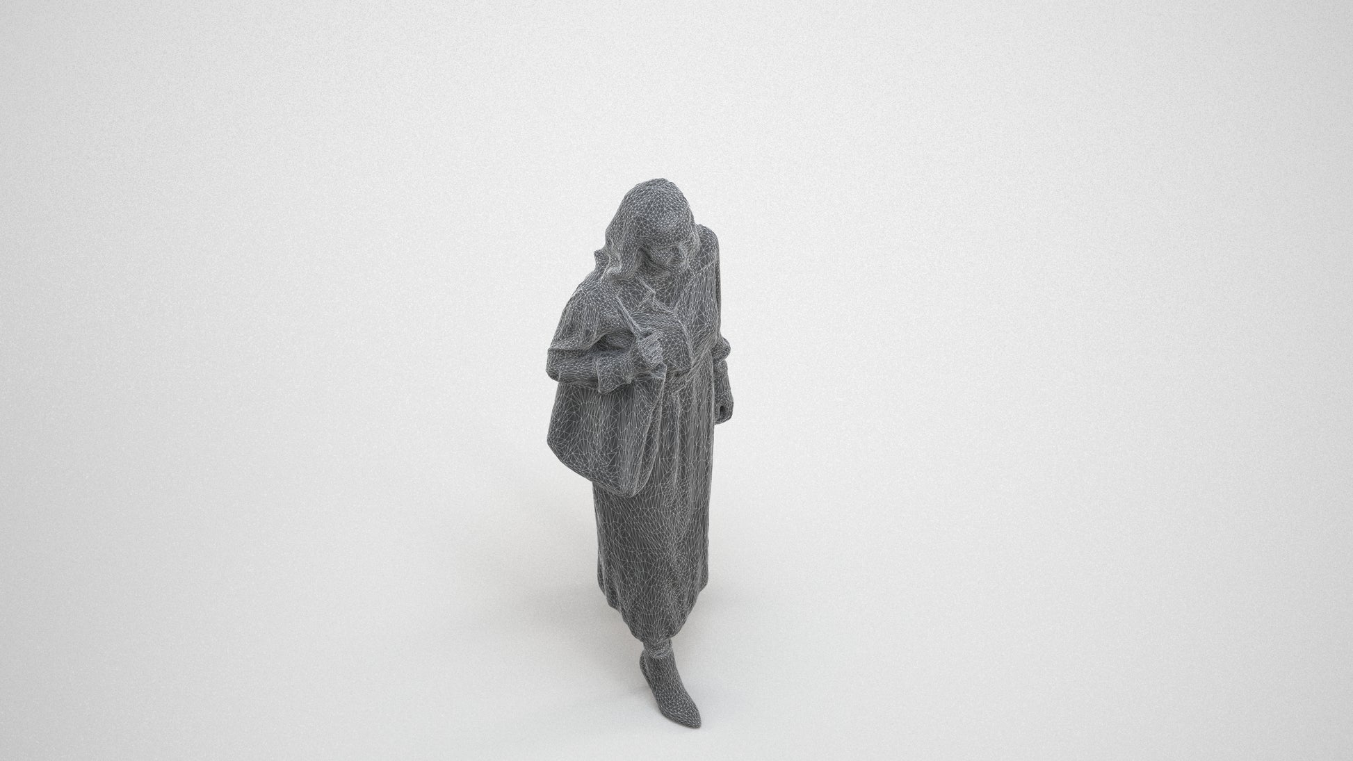 3D human model woman casual walking, photogrammetry scanned person for archviz, wireframe three-quarter view