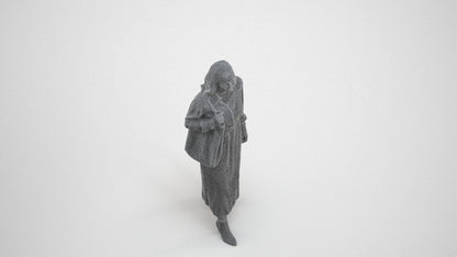 3D human model woman casual walking, photogrammetry scanned person for archviz, wireframe three-quarter view