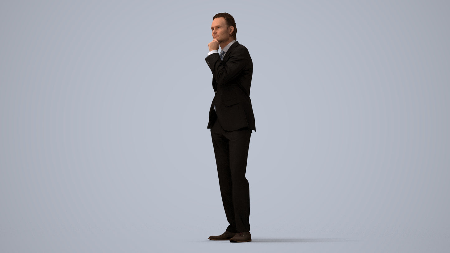 3D scanned man business, photorealistic archviz people for Enscape and SketchUp, three-quarter view render