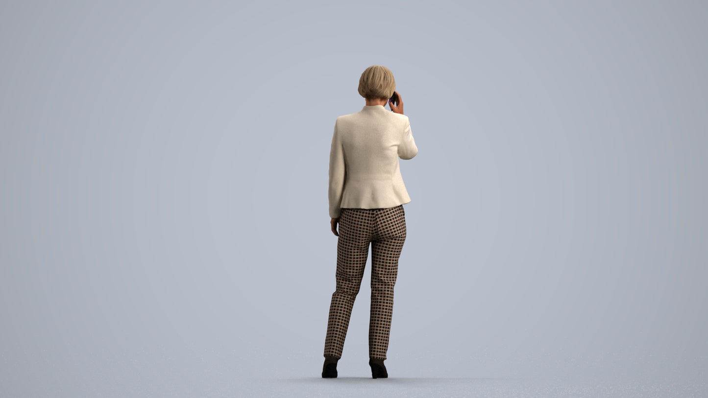 realistic 3D senior woman business standing, scanned archviz people for Blender and 3ds Max, front view render