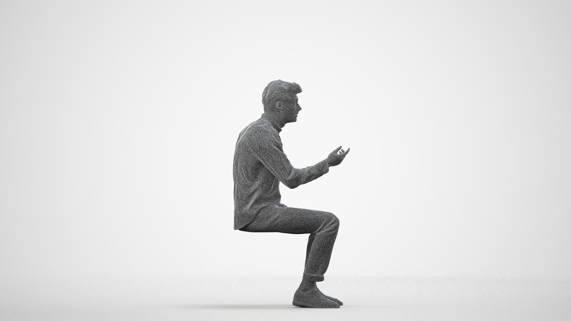 realistic 3D people man casual sitting, render-ready for V-Ray and Corona, FBX OBJ, wireframe side view