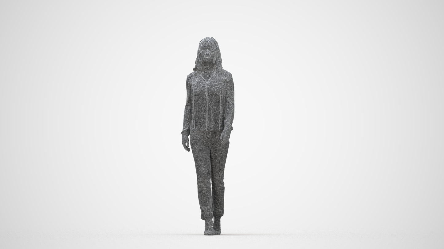 realistic 3D human woman casual walking, archviz people FBX OBJ for Blender, wireframe back view