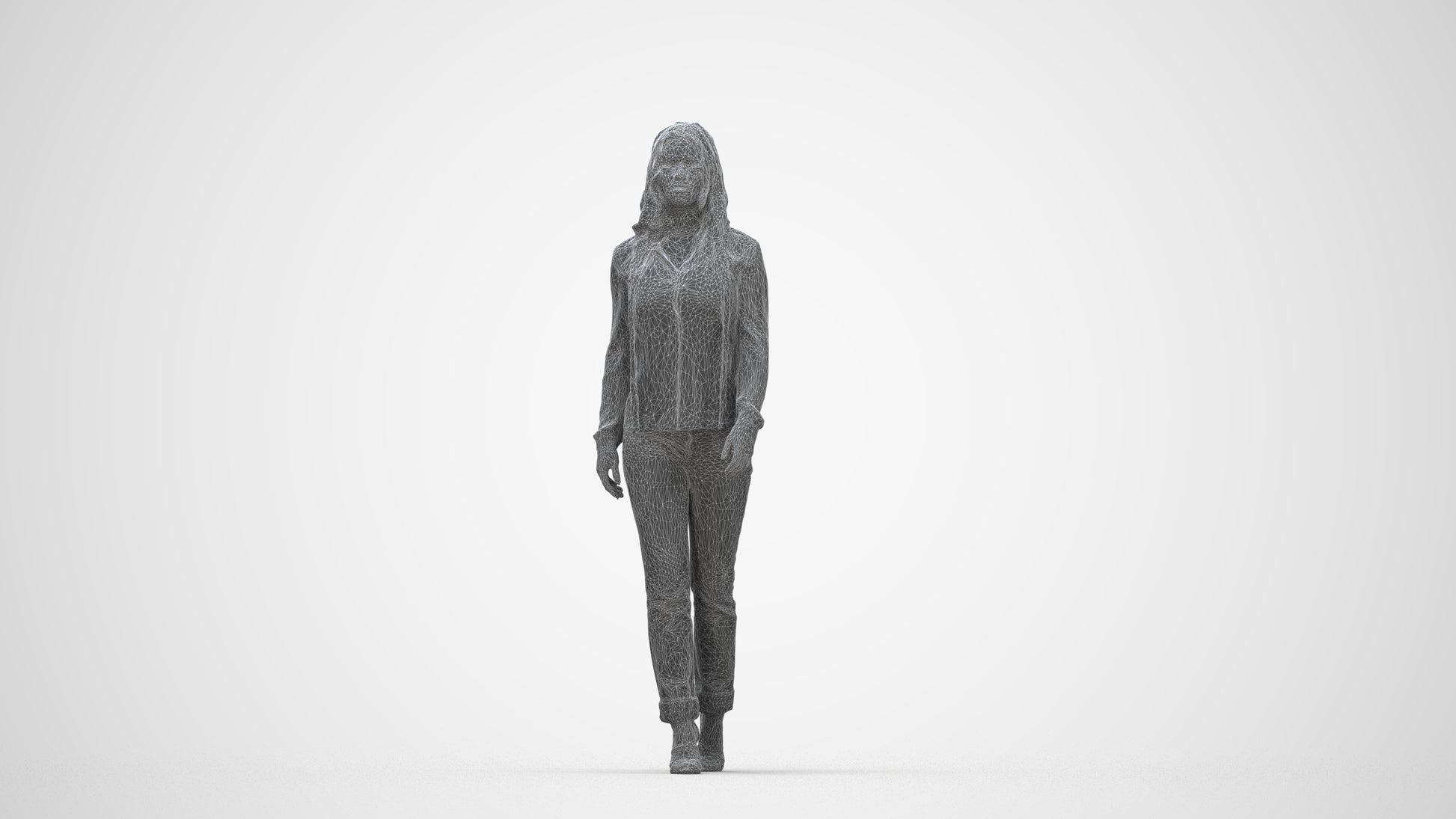 realistic 3D human woman casual walking, archviz people FBX OBJ for Blender, wireframe back view