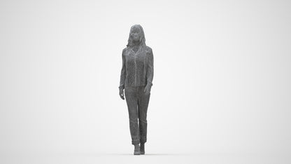 realistic 3D human woman casual walking, archviz people FBX OBJ for Blender, wireframe back view