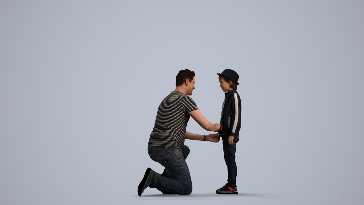 realistic 3D boy casual kids, scanned archviz people for Blender and 3ds Max, front view render