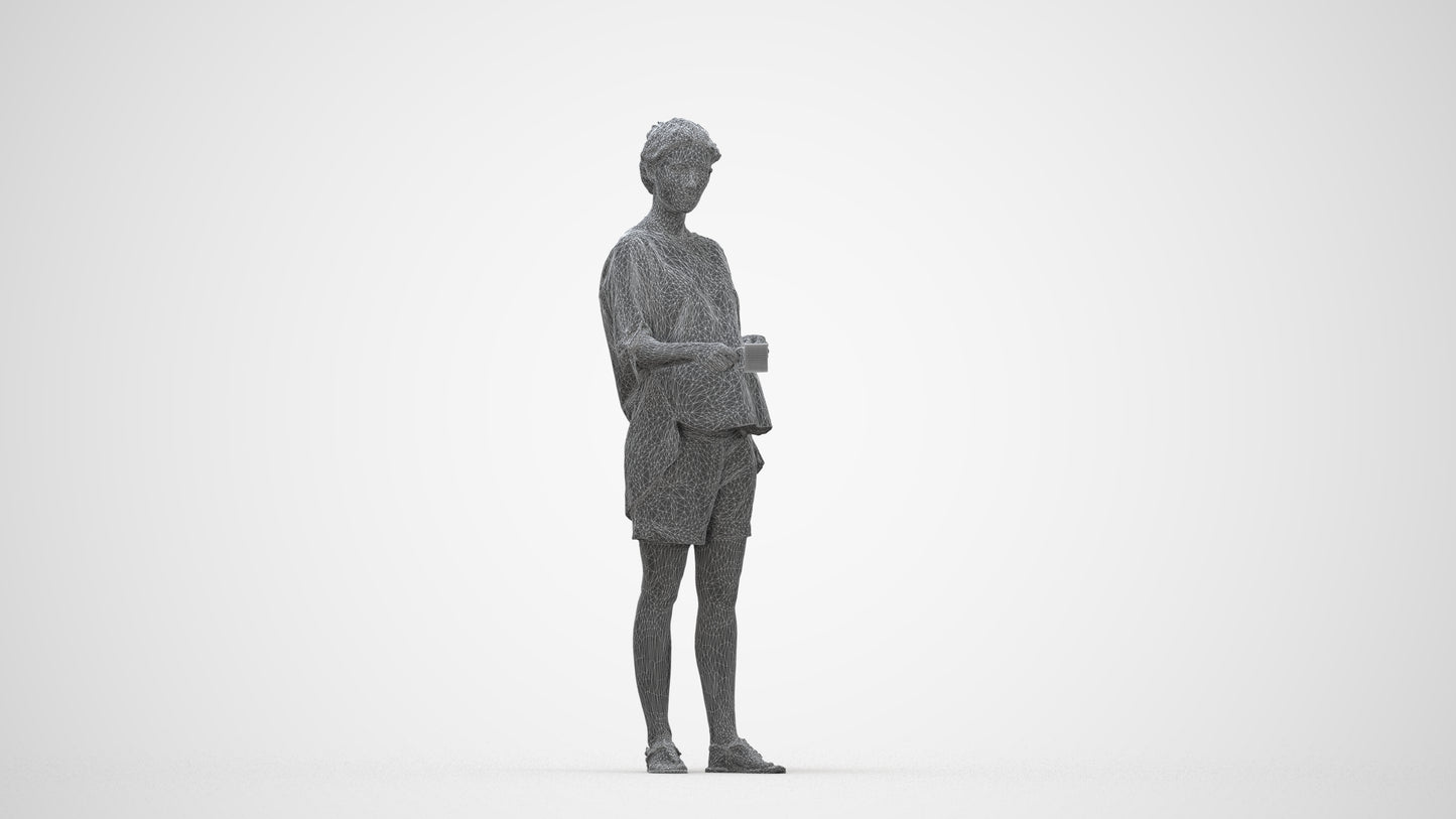 realistic 3D woman casual standing, scanned archviz people for Blender and 3ds Max, wireframe back view