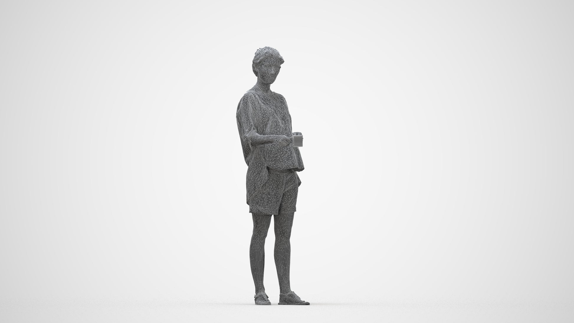 realistic 3D woman casual standing, scanned archviz people for Blender and 3ds Max, wireframe back view