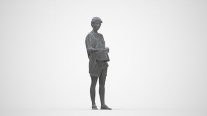 realistic 3D woman casual standing, scanned archviz people for Blender and 3ds Max, wireframe back view