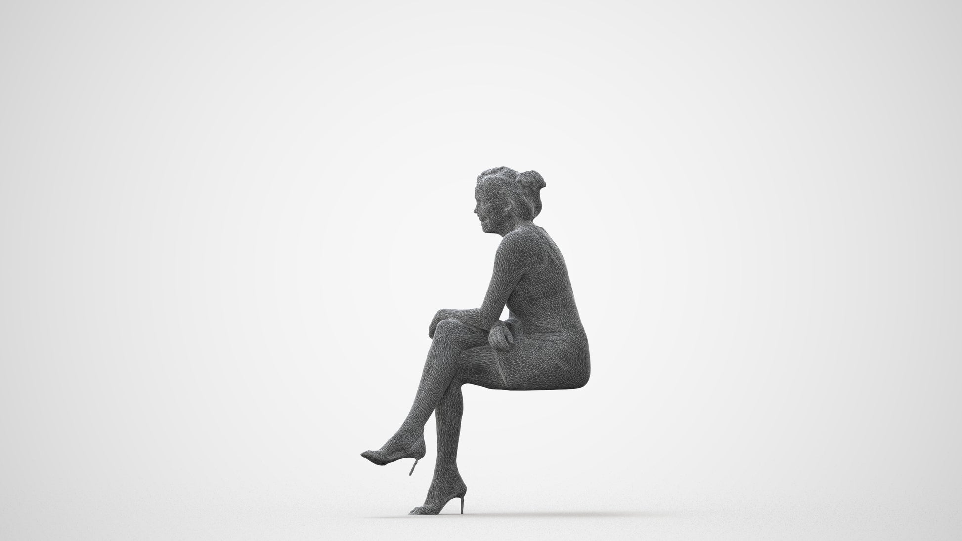 scanned 3D woman casual sitting, photogrammetry people for Enscape and V-Ray, square thumbnail
