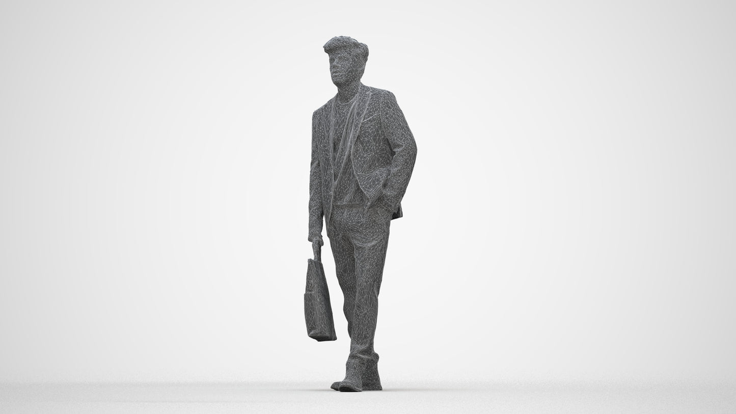 scanned 3D man casual standing, photogrammetry people for Enscape and V-Ray, wireframe back view