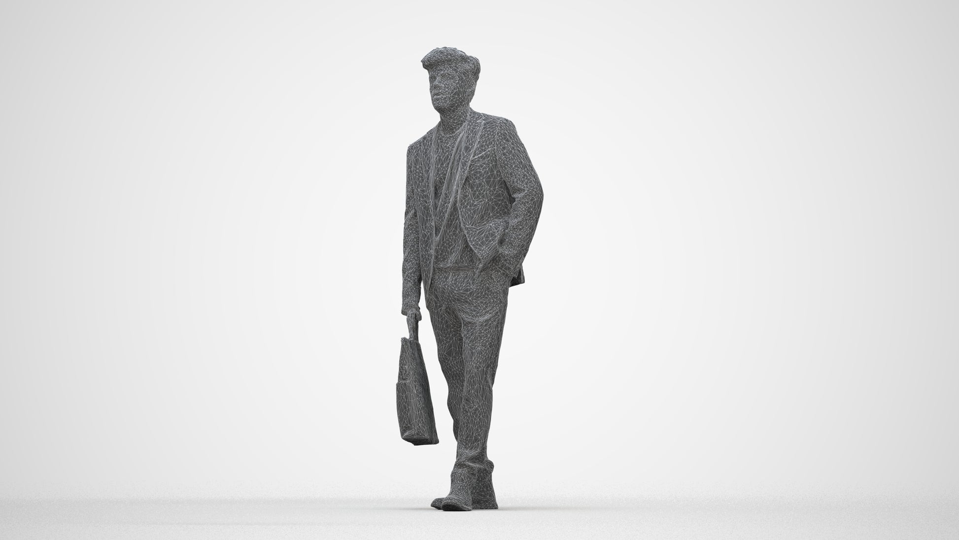 scanned 3D man casual standing, photogrammetry people for Enscape and V-Ray, wireframe back view
