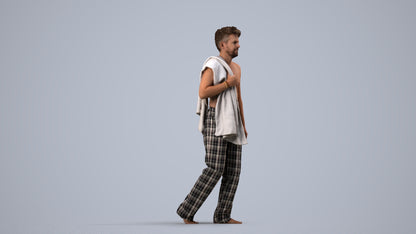 3D human model person bathroom, photogrammetry scanned person for archviz, side view render