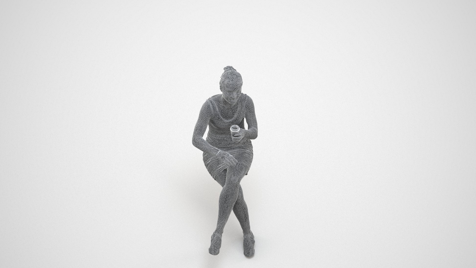 3D people model girl casual kids, scanned human for 3ds Max rendering, wireframe three-quarter view