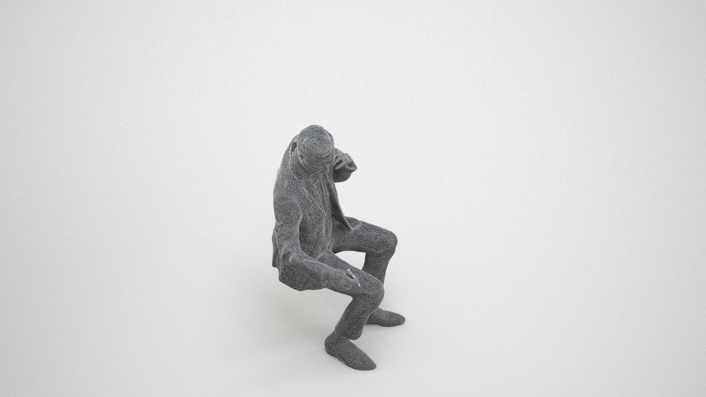 3D scanned man business formal, photorealistic archviz people for Enscape and SketchUp, wireframe three-quarter view