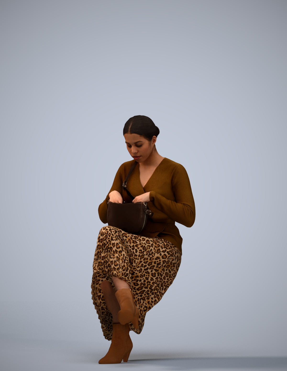 realistic 3D human woman casual sitting, archviz people FBX OBJ for Blender