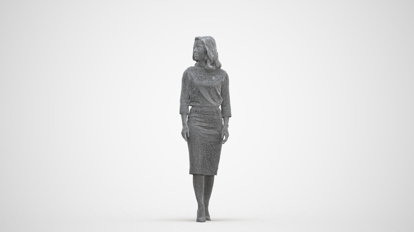 realistic 3D woman business standing, scanned archviz people for Blender and 3ds Max, three-quarter front view render