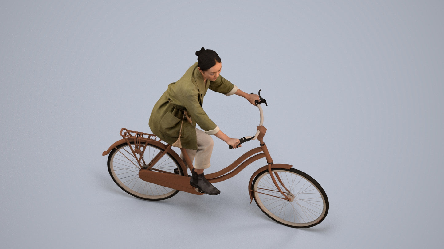 scanned 3D woman casual cycling, photogrammetry people for Enscape and V-Ray, back view render