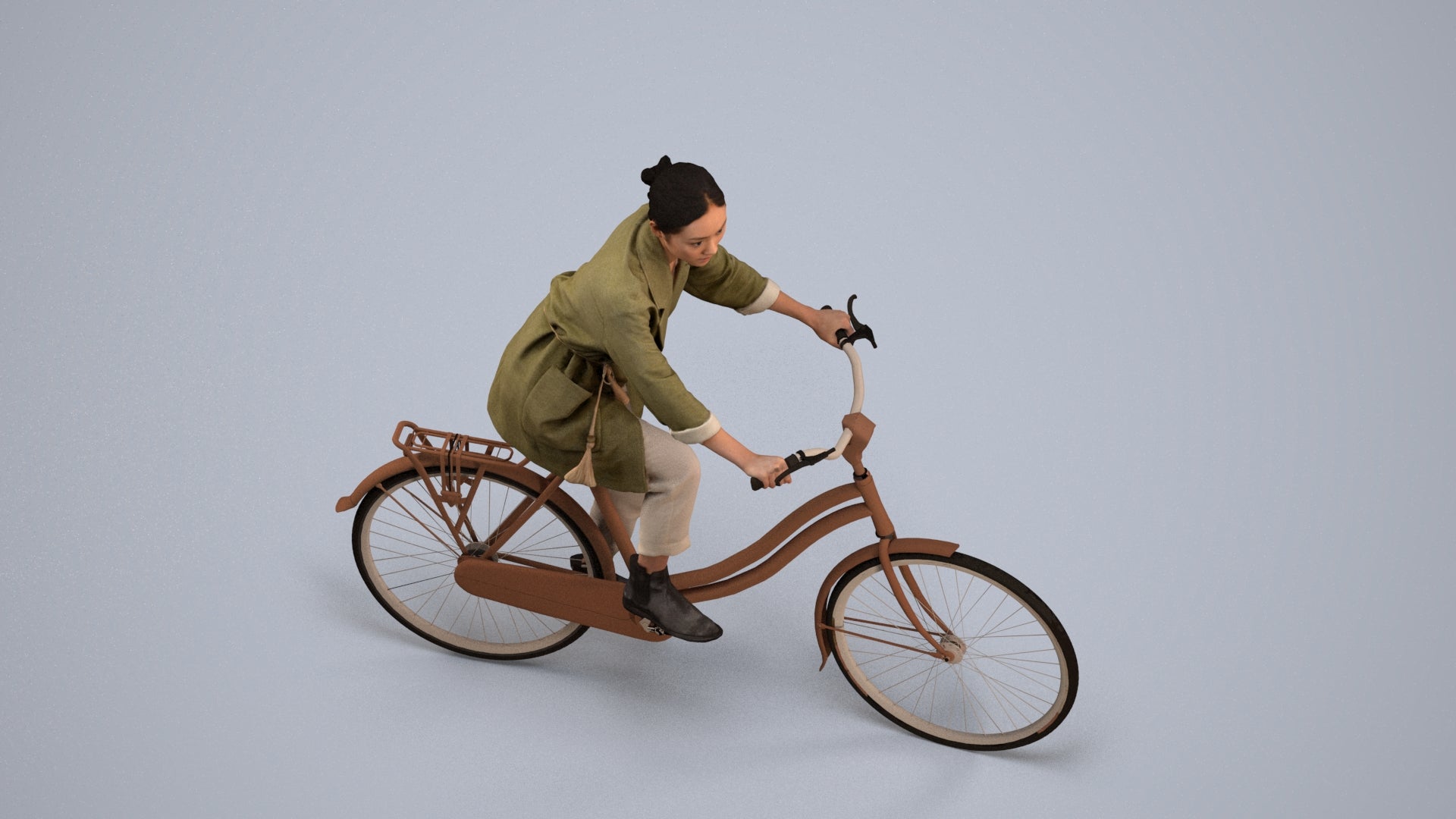 scanned 3D woman casual cycling, photogrammetry people for Enscape and V-Ray, back view render