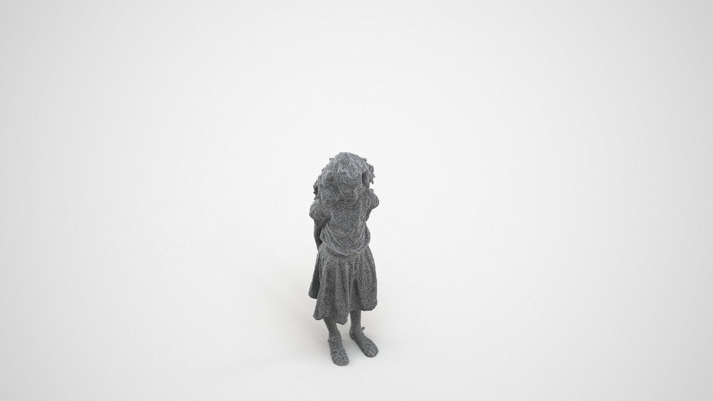 photogrammetry 3D girl casual kids, realistic human model archviz FBX, wireframe three-quarter view