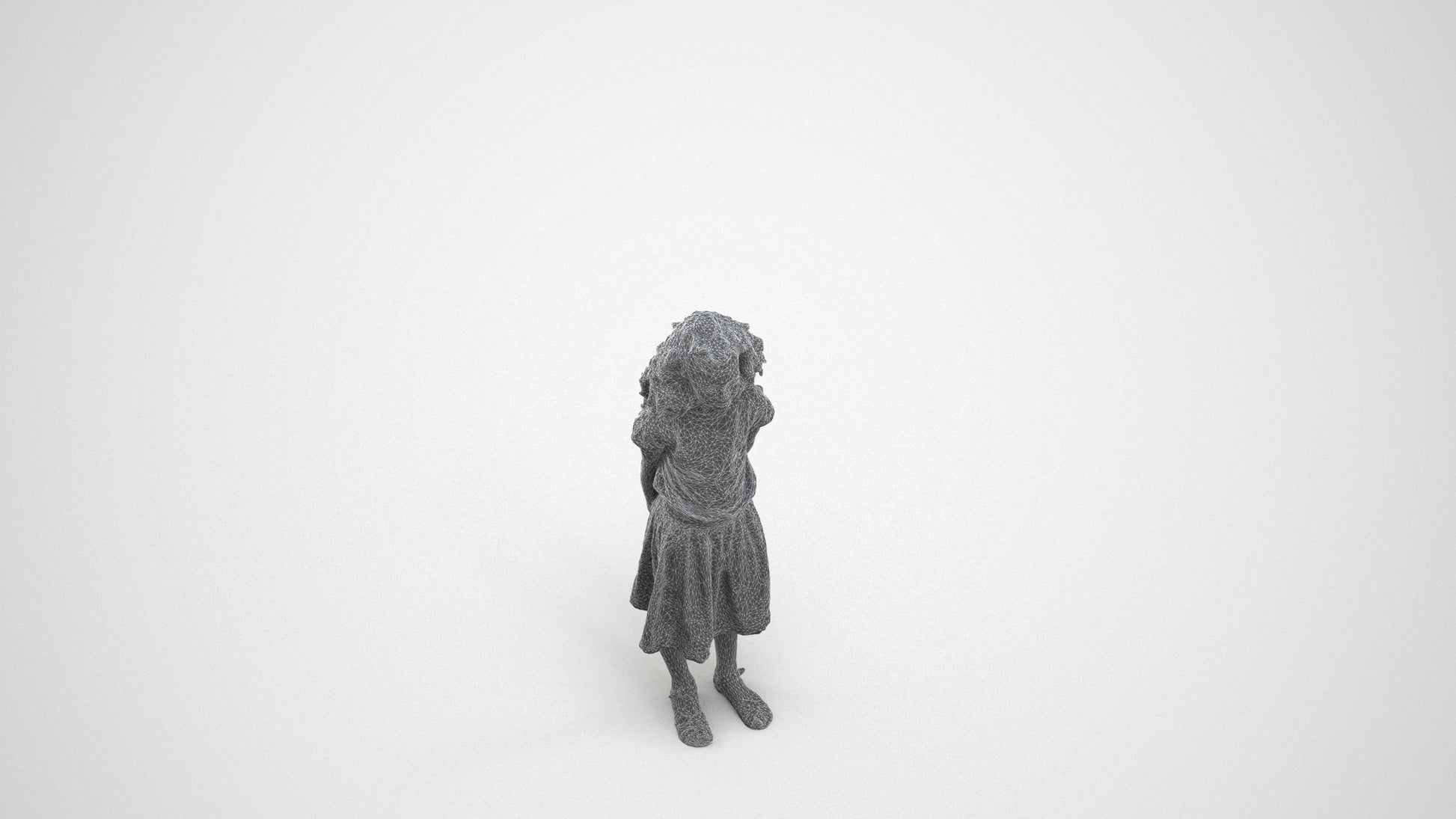 photogrammetry 3D girl casual kids, realistic human model archviz FBX, wireframe three-quarter view